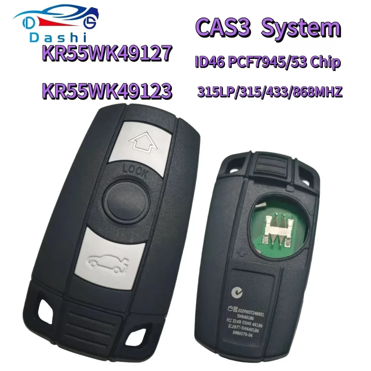 Per BMW Serie 1/3/5/7 X5 X6 Z4 CAS3 Sistemi Chiave Smart remota per auto KR55WK49127/KR55WK49123 315/315LP/433/868 mhz PCF7953/ID46
