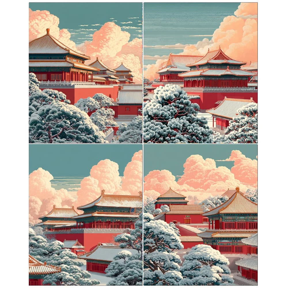 1pc frameless Hand Paint Chinese architecture Painting By Numbers Kit DIY Acrylic Artwork Canvas Art Gift Home
