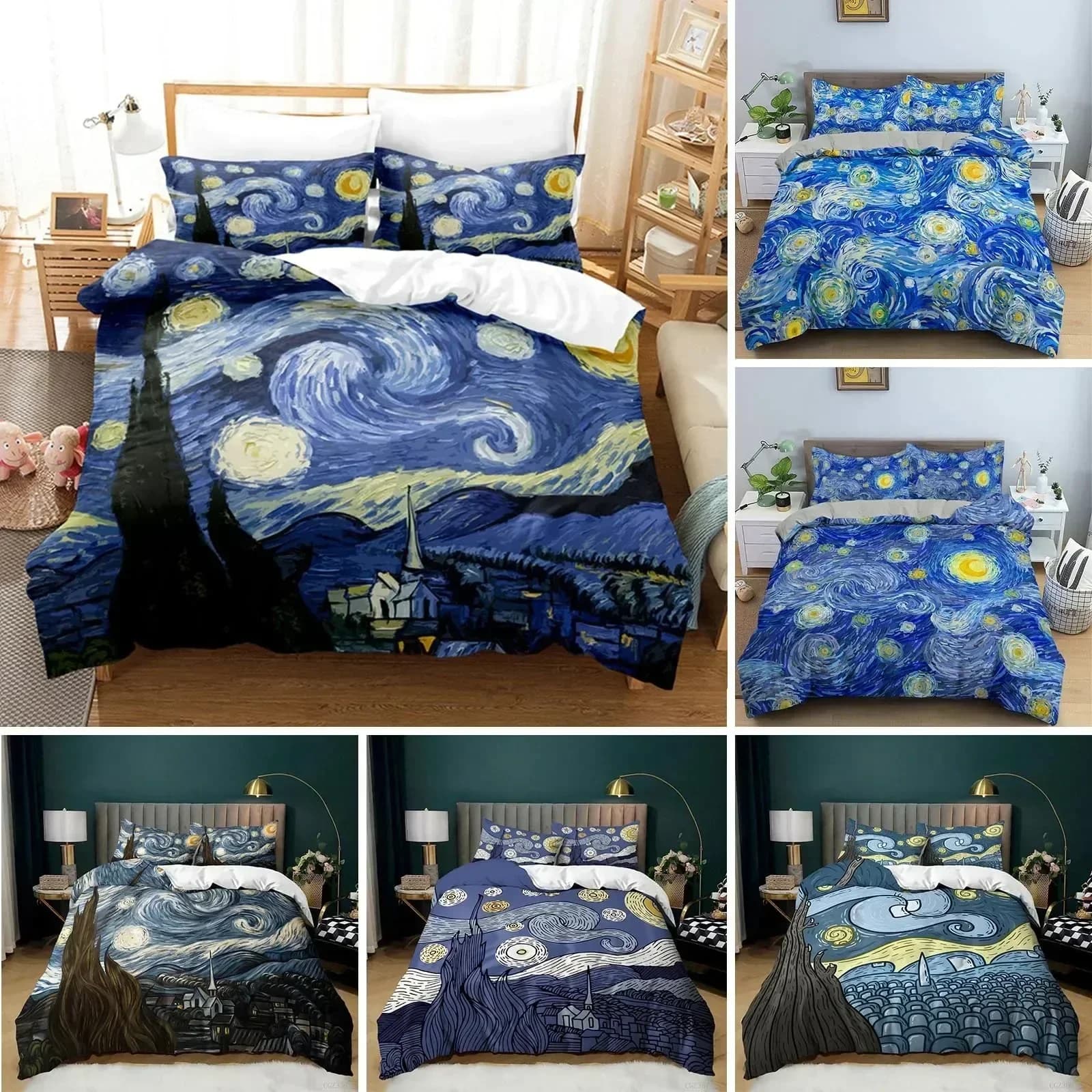 Set Copripiumino Notte Stellata di Van Gogh, Misura Queen, Dipinto a Olio Classico Moderno, Arte del Cielo Stellato, Set Biancheria da Letto Decorativa 3D
