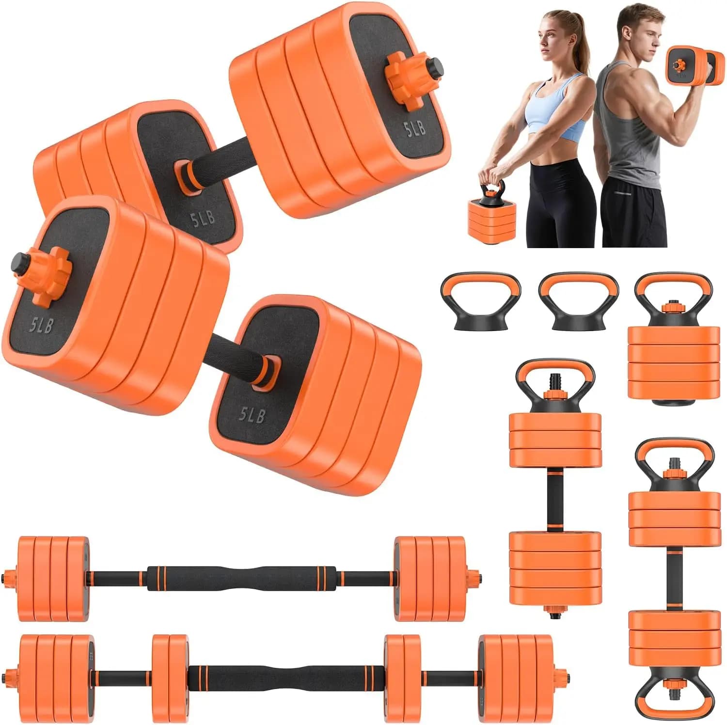 Adjustable Dumbbell Set of 2 with Connector, 45/65/85 lbs Free Weights, 4-in-1 Barbell Kettlebell Push Up Stand Home Gym for Men