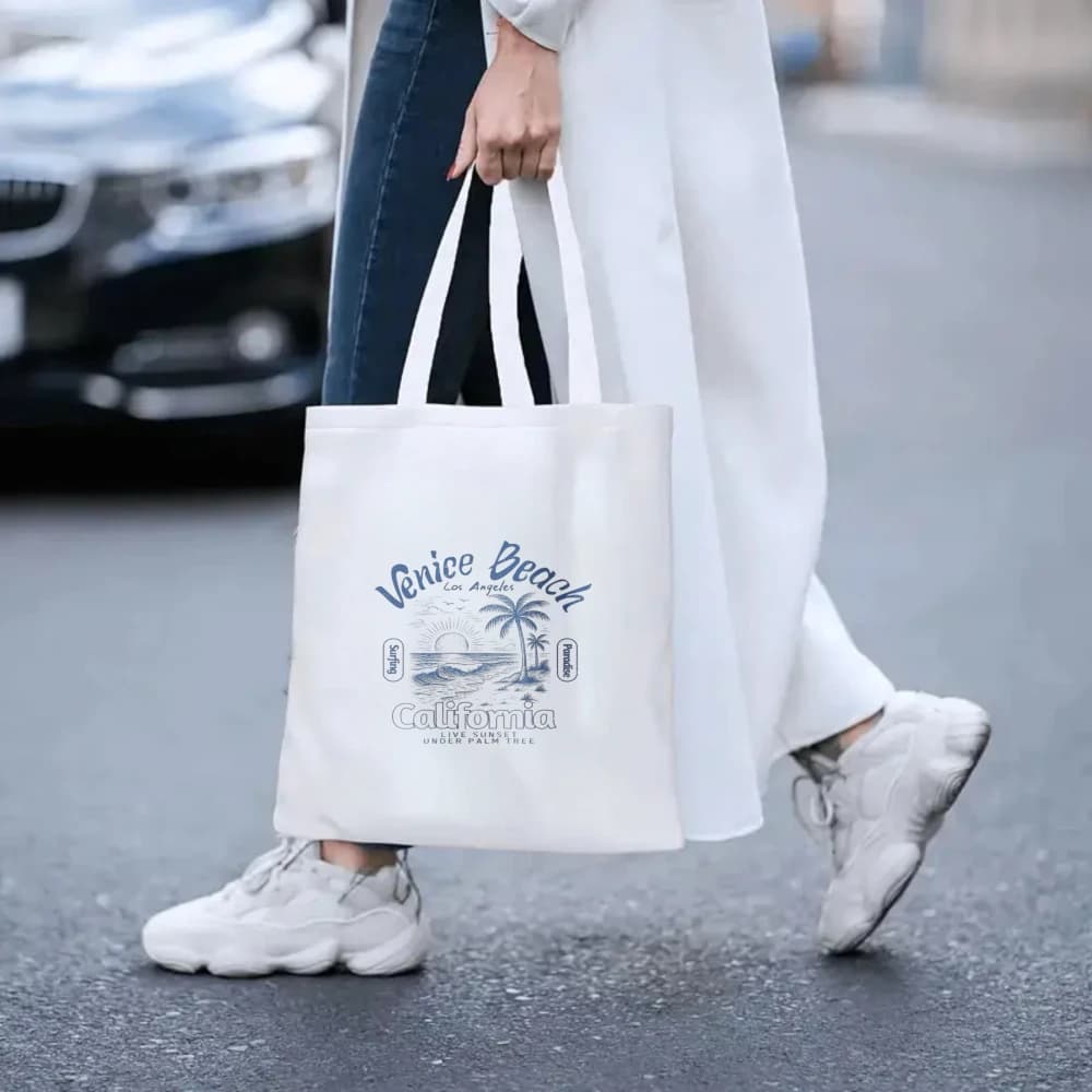 Borsa tote in tela con stampa spiaggia Floripa Brasile, borsa a tracolla da donna, borsa tropicale per vacanze estive e uso quotidiano