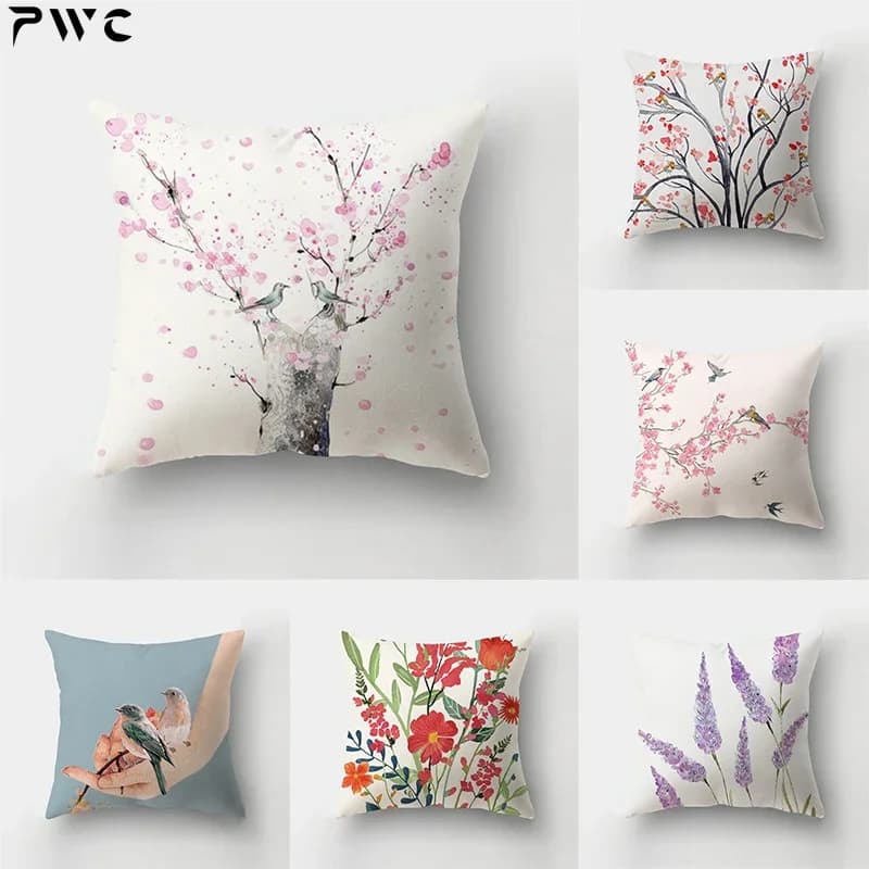 45x45 cm foglie di cervo fiore uccello paesaggio copertura del cuscino letto divano ufficio auto cuscino lombare decorazioni per la casa