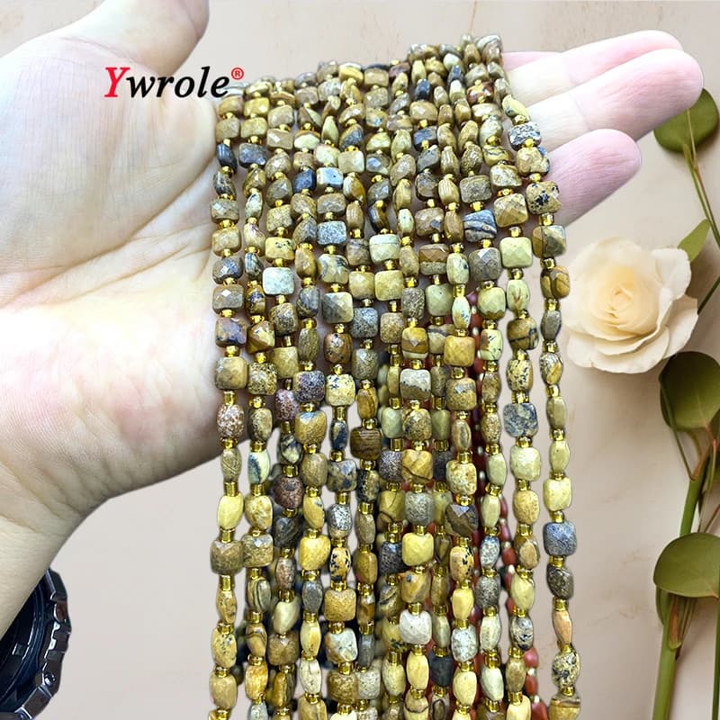 Faceted Square 6x6mm Natural Stone Picture Jasper Loose Spacer Beads for Jewelry Making Diy Earrings Bracelet Charms Accessories