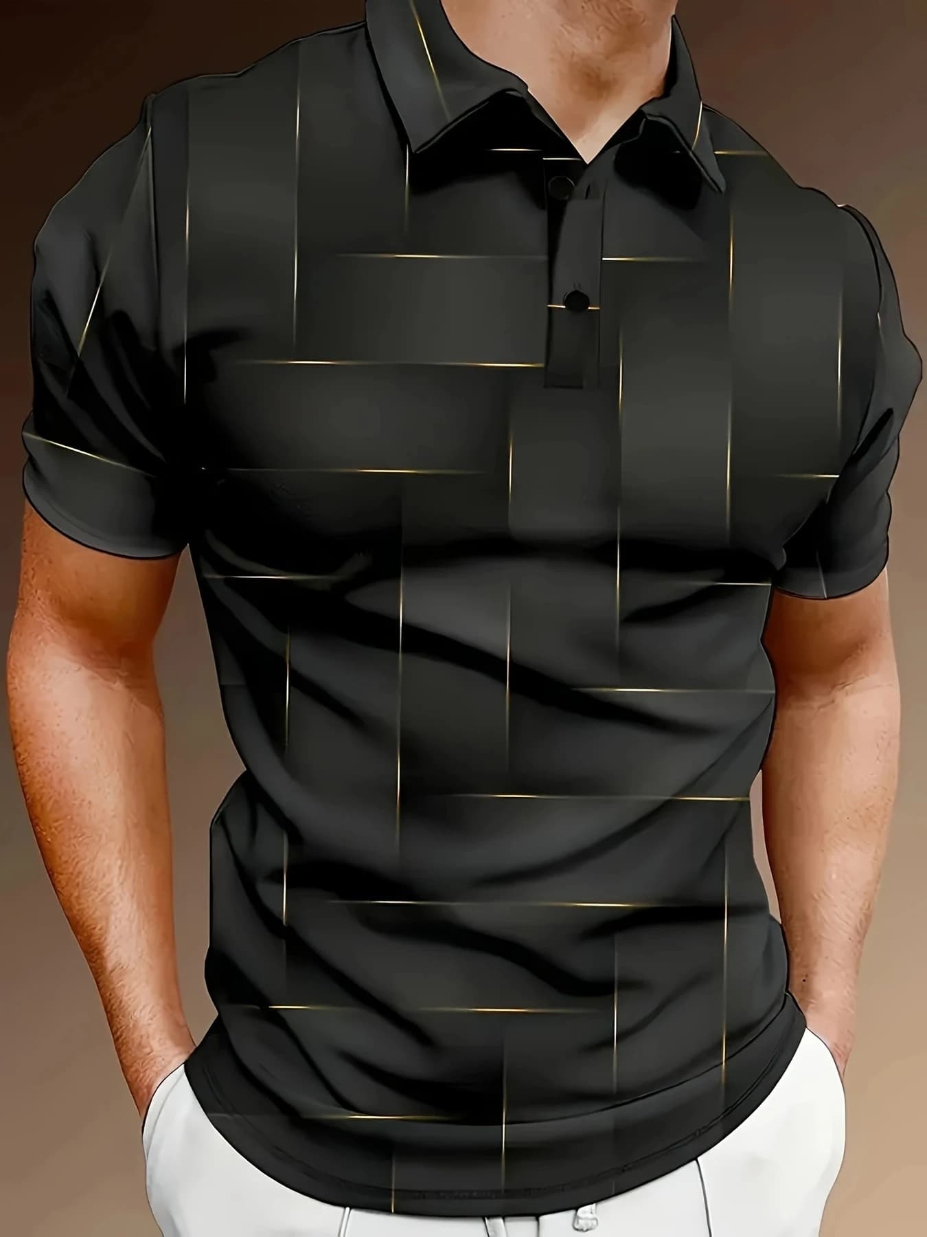 T-shirt da golf polo leggera a maniche corte con bottoni casual da uomo nera alla moda
