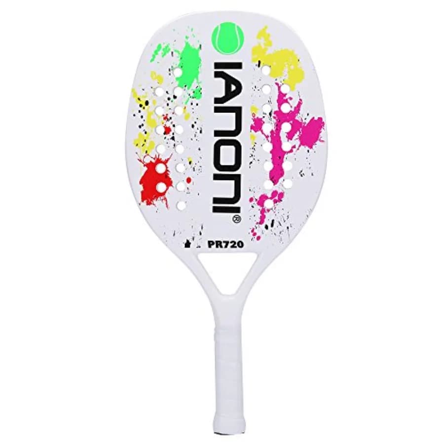 Racchetta da beach tennis per gioco su sabbia all'aperto, superficie in fibra di carbonio con nucleo in memory foam EVA, nero/bianco, leggera e vibrazione controllata