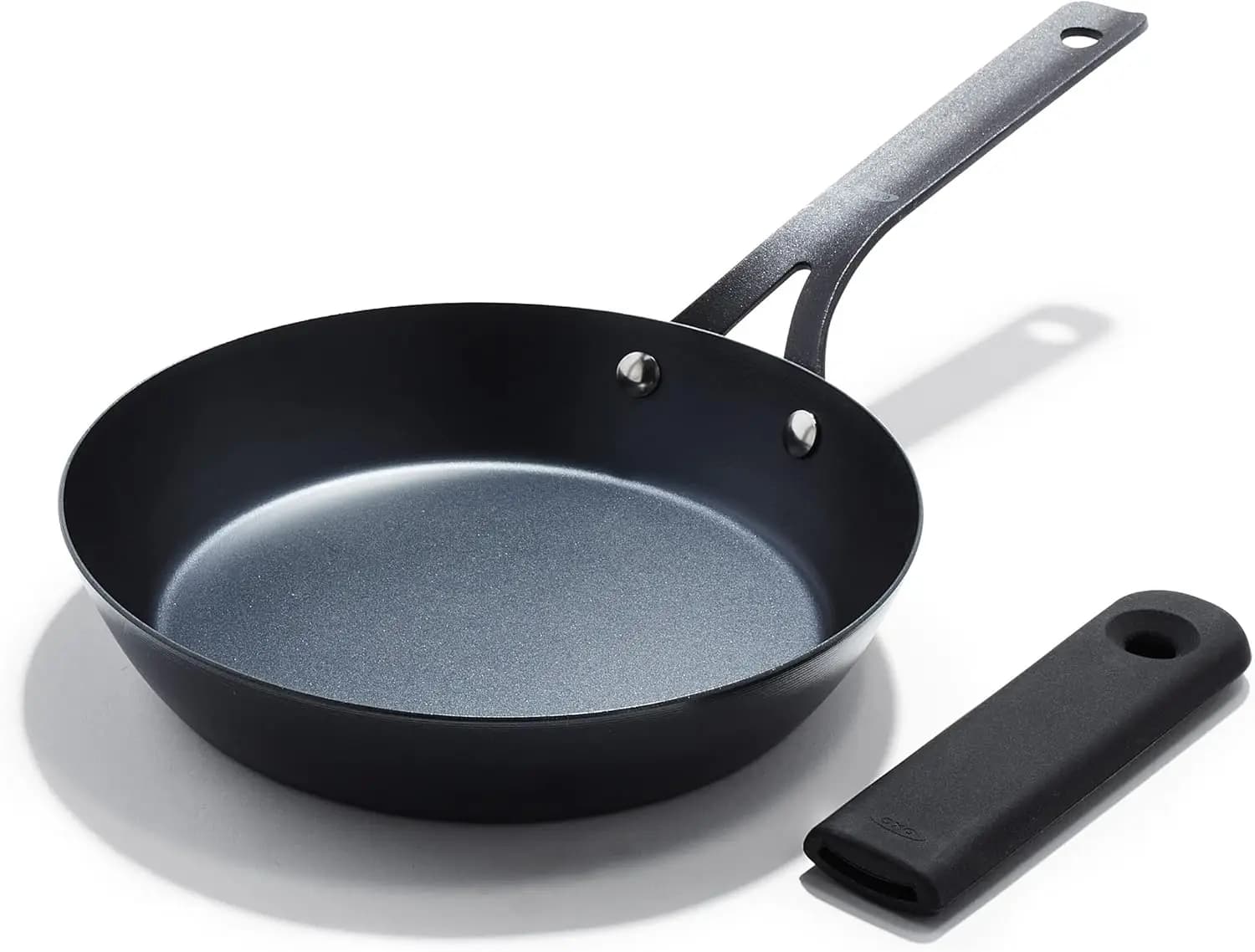 8' carbon steel pre-tempered pan, induction and oven safe, 1.8 liters, black