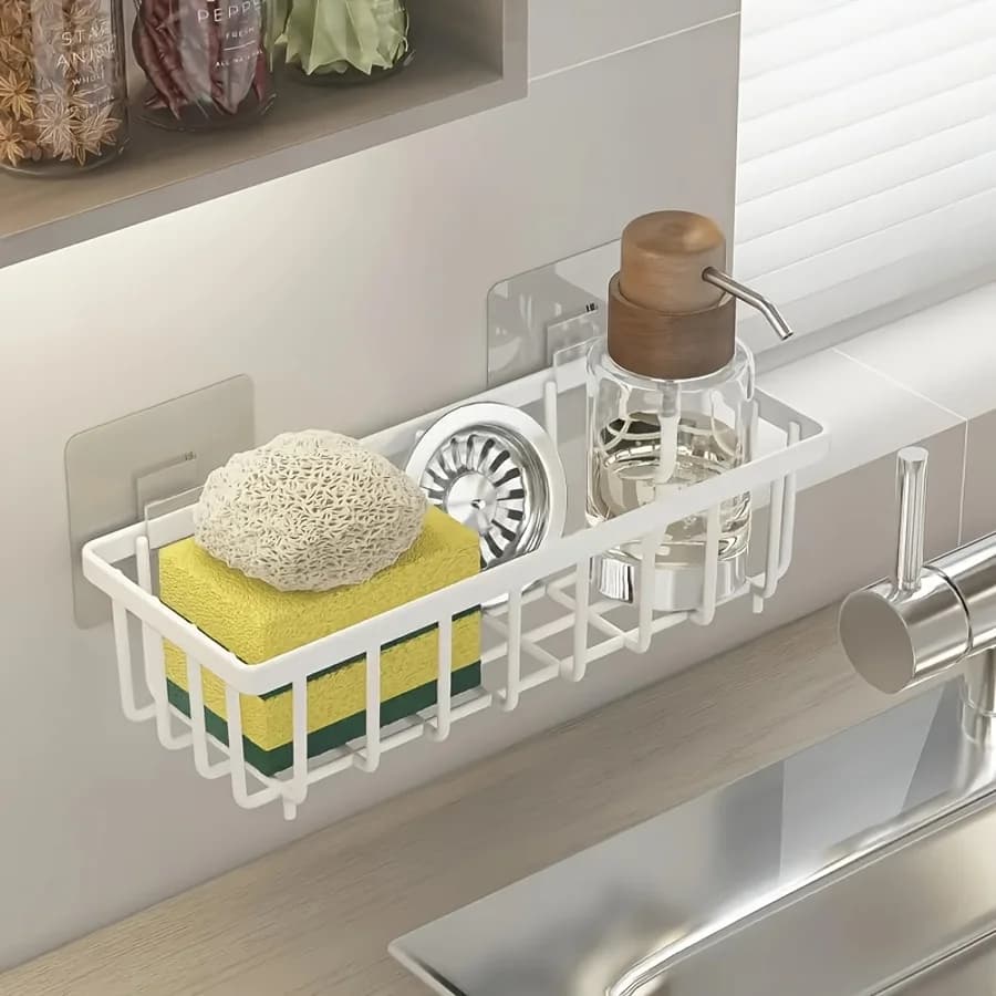 Kitchen sink organizer easy to install, no drilling required, multipurpose shelf suitable for sponges, brushes and towels