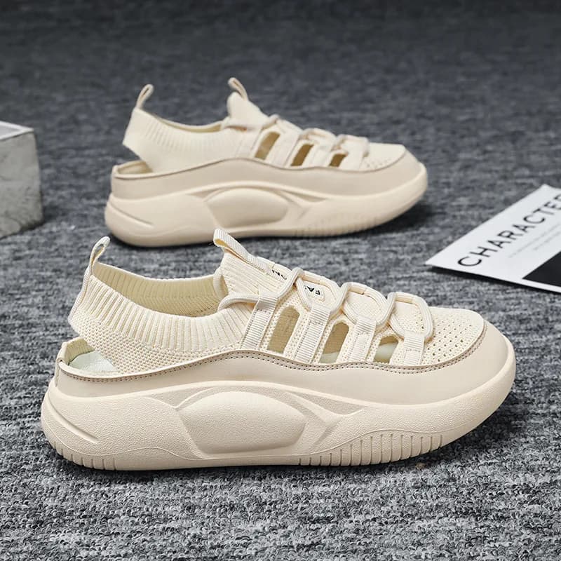 Women's Spring and Summer Hollowed Out Mesh Sneakers Thick Bottom Had High Large Size Outdoor Running Shoes，Fashionably Simple