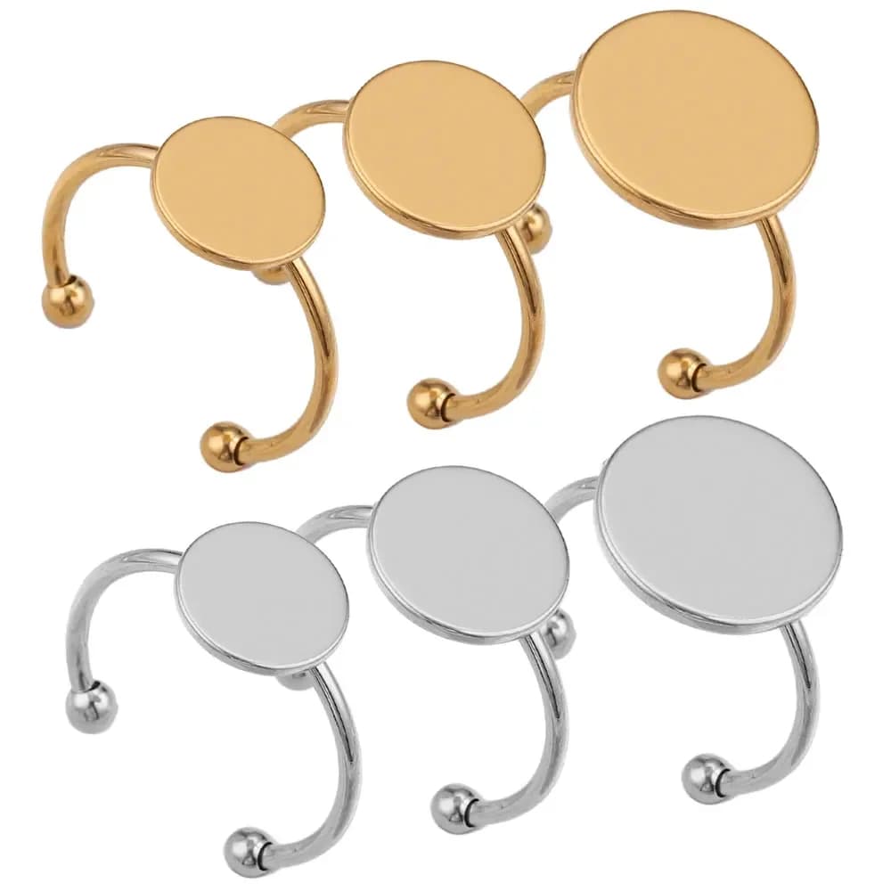 10 pz apertura anello regolabile anello in acciaio inox cornice piatta Base vassoio disco fai da te Fingerring impostazioni vuote anelli creazione di gioielli