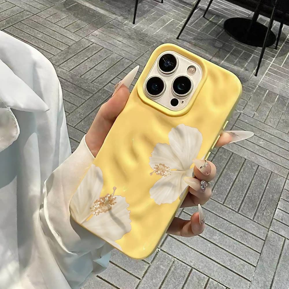 Cover per iPhone con Stampa Ibisco Coreano Primaverile per iPhone 17 16 15 14 13 12 11 Pro Max 14 Plus 17Air, in Silicone Morbido con Effetto Ondulato