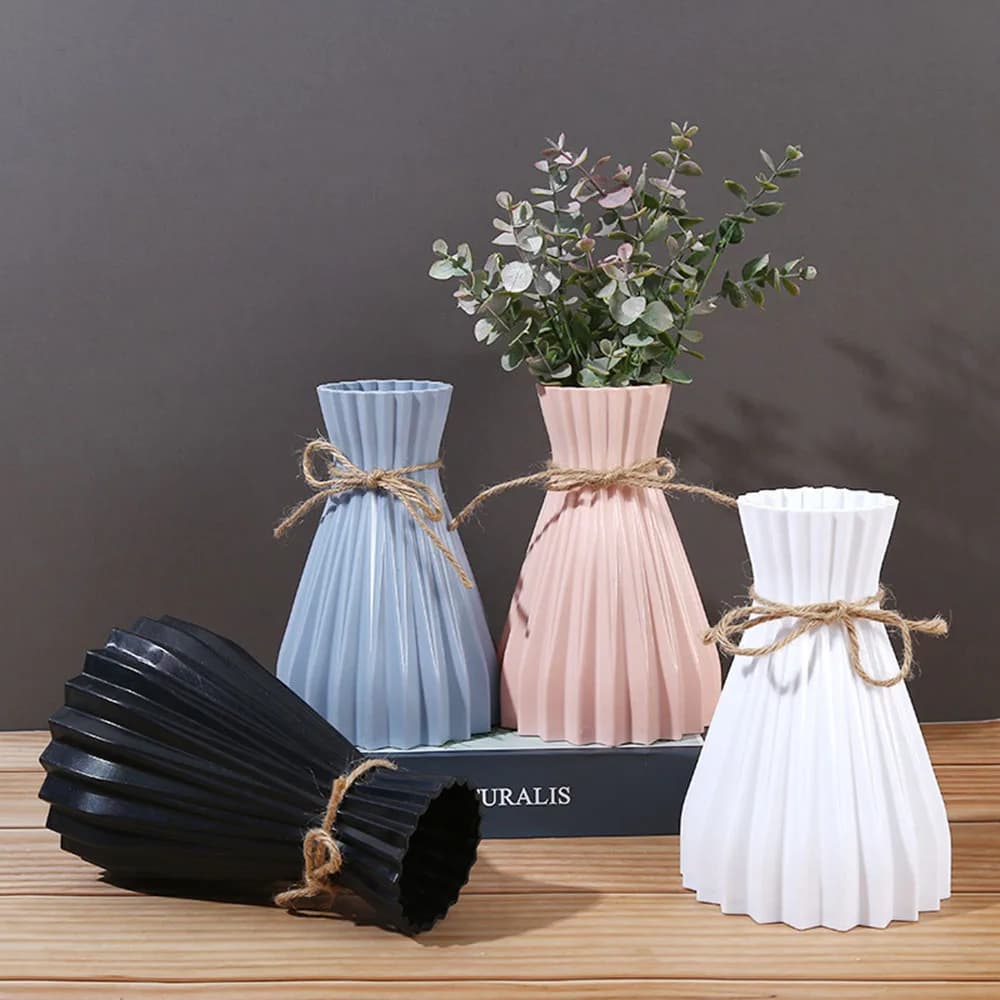 Modern Origami Vase European Pleated Plastic Waist Folding Vase Paper Style Dry Flower Bottle for Home Living Room Office Decor