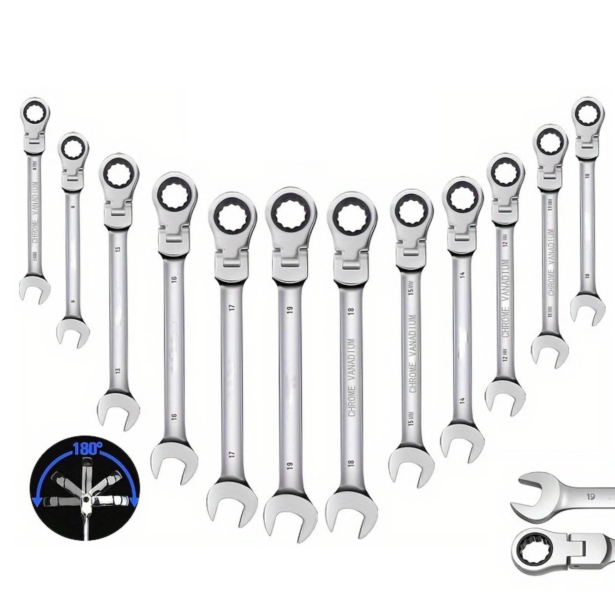 6-24mm Metric Ratchet Wrench Set, 72-Tooth Flexible Head with Storage Box - for Car Bicycle Motorcycle & Home DIY Repair
