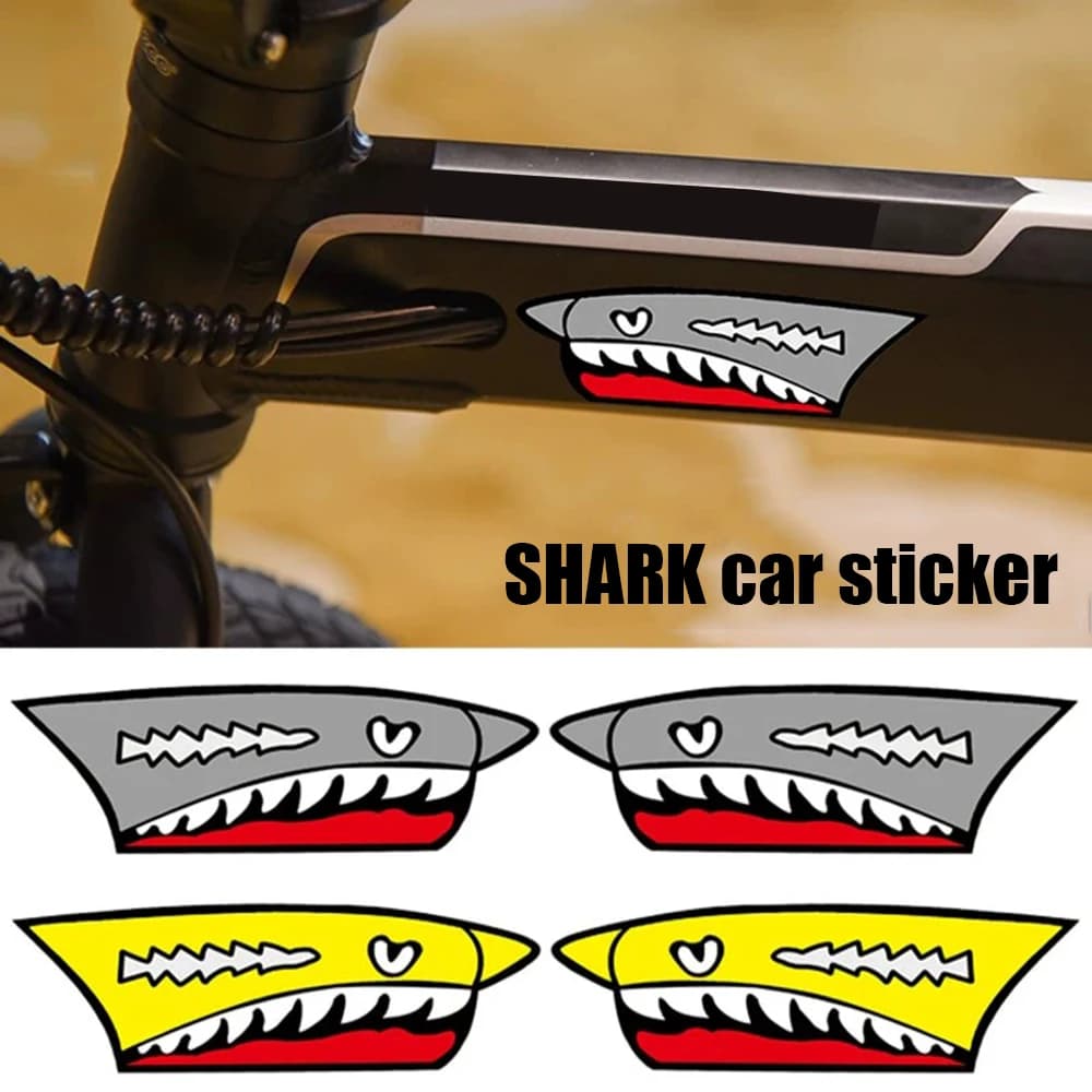 1Pair Cartoon Shark Mouth Bike Stickers Vinyl Decals Self‑Adhesive Decor for Bicycle Frame Fork Motorcycle Helmet Accessories