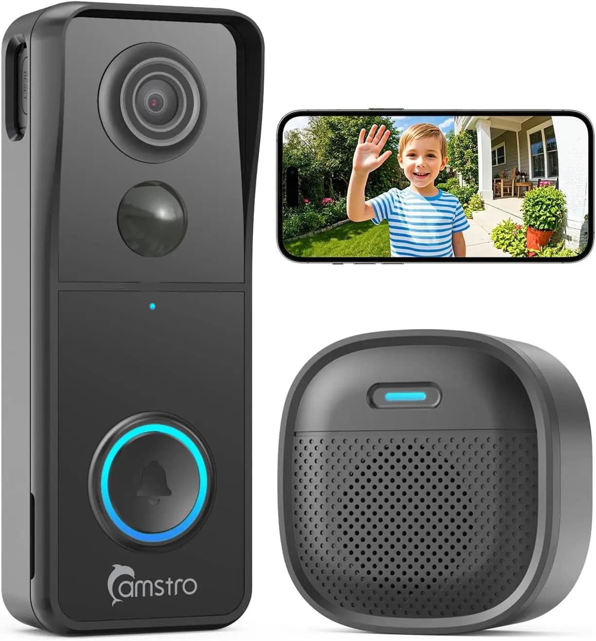 Campanello Wireless con Telecamera, Video 3K, Rilevamento Umano, Visione Notturna, Audio Bidirezionale, Compatibile con Alexa e Google Assistant