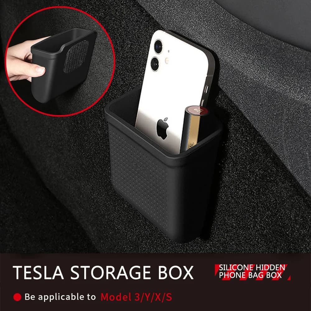 Scatola di immagazzinaggio per auto in silicone per Tesla Model 3 YSX 2017-2022 2023 organizzatore nascosto vassoio borsa scatola portamonete per telefono accessori auto