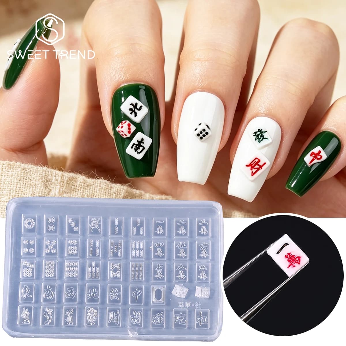 3D Mini Mahjong Silicone Nail Art Mold Chinese Mahjong Tile Dice Soft Template DIY Fun Carving Accessory Manicure Tools Supplies