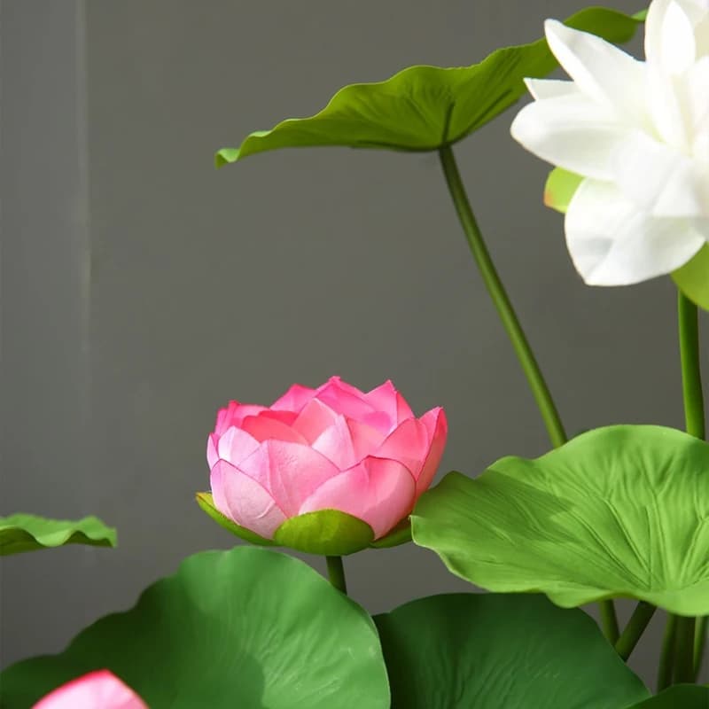 5pcs Artificial Lotuses Branch Silk Fake Flowers Balcony Decoration Green Plant White Lotus Simulation Flower Table Decorative