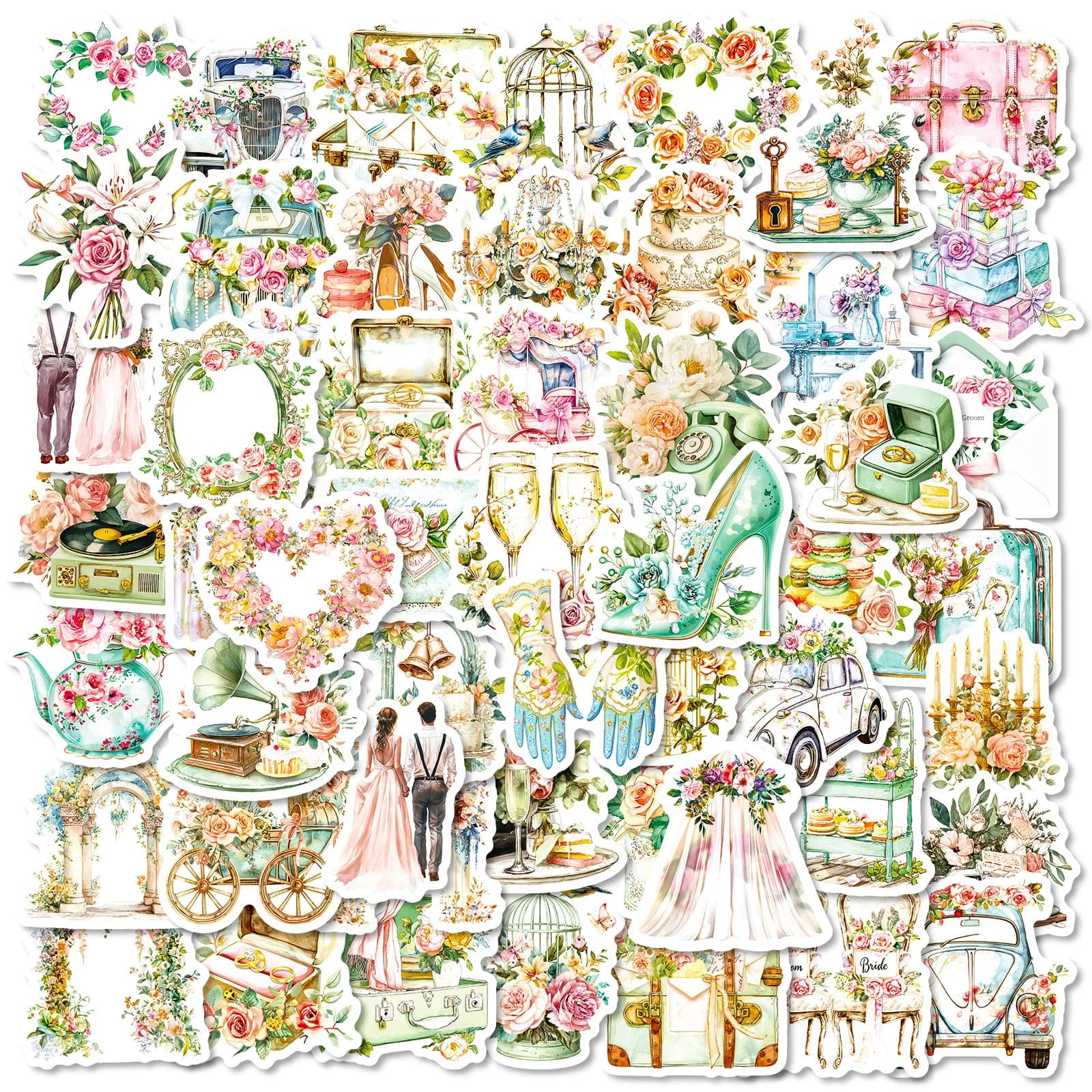 56 pezzi adesivi floreali per matrimoni vintage confezione regalo decorazione per feste cancelleria notebook valigia frigorifero adesivo decalcomania estetica fai da te