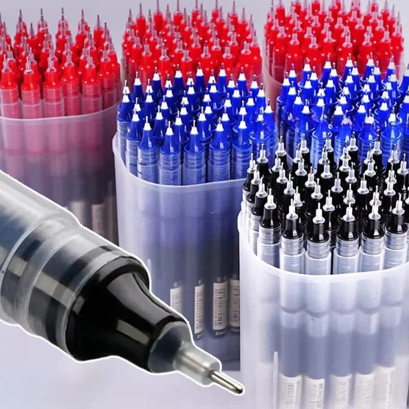 Penna gel liquida dritta da 10 pezzi ad asciugatura rapida, grande capacità 0,5 mm inchiostro nero blu rosso per la scrittura di forniture di cancelleria per ufficio scolastico