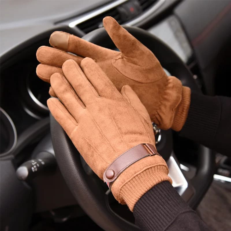 Cintura in pelle scamosciata da uomo di moda Full Finger Plus guanti caldi in velluto per moto invernale spessa all'aperto Touch Screen a prova di freddo