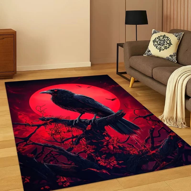 Tappeto Vichingo Corvo/Gallo per Soggiorno, Decorazione Divano, Tappeto Mitologia Norrena, Tappetino per Camera da Letto/Sale Giochi, Copertura Antiscivolo per Pavimento, Gotico