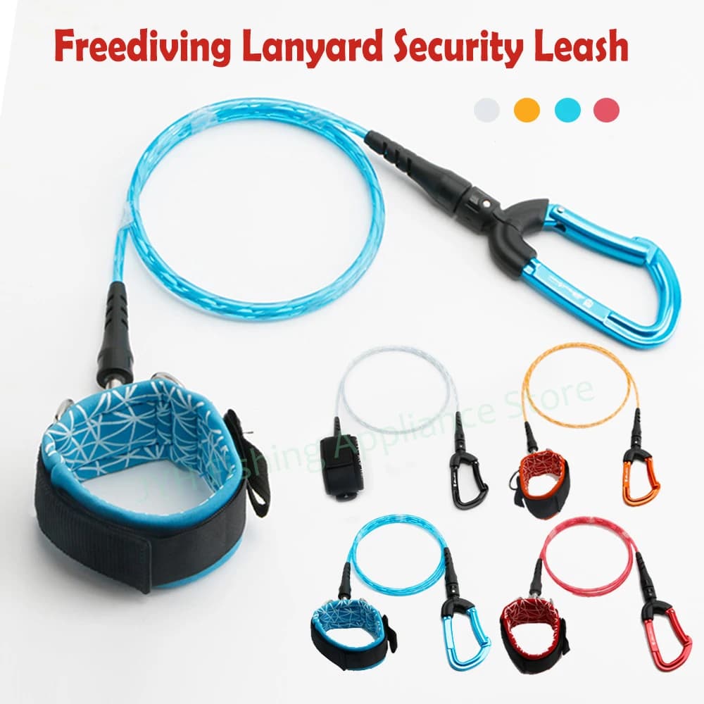 Stainless steel apnea elastic cord with professional diving strap, safety rope for underwater sports, diving, snorkeling