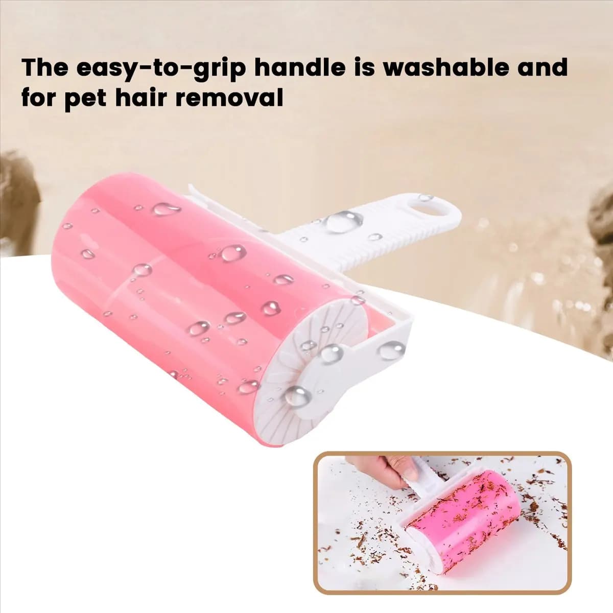 FOR HOME Lint Remover Washable Clothes Hair Sticky Roller Reusable Portable Pet Hair Remover Sticky Roller,Pink