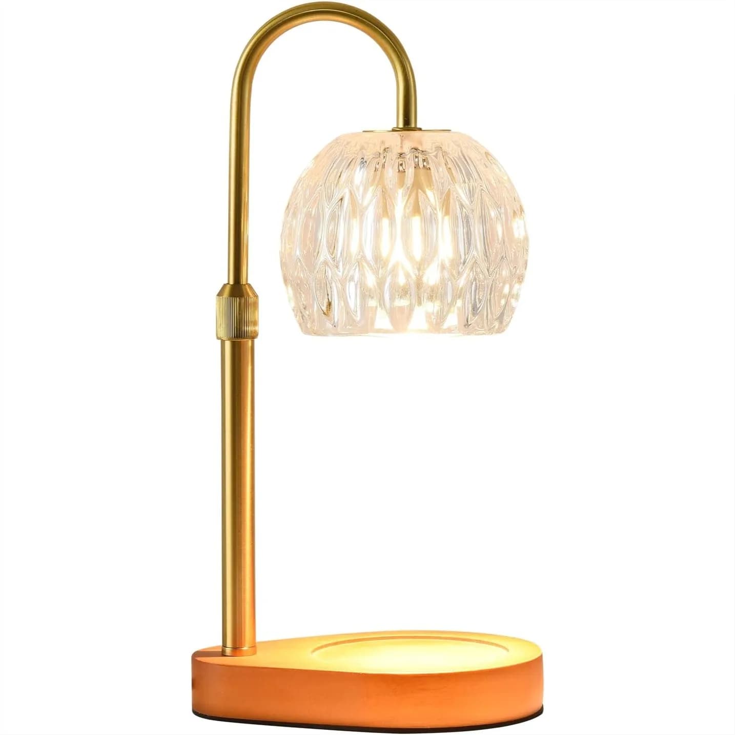 Lampada Scaldacandele con Paralume in Cristallo, Scaldacandele Elettrico con Base in Legno Regolabile per Arredamento Casa - Oro