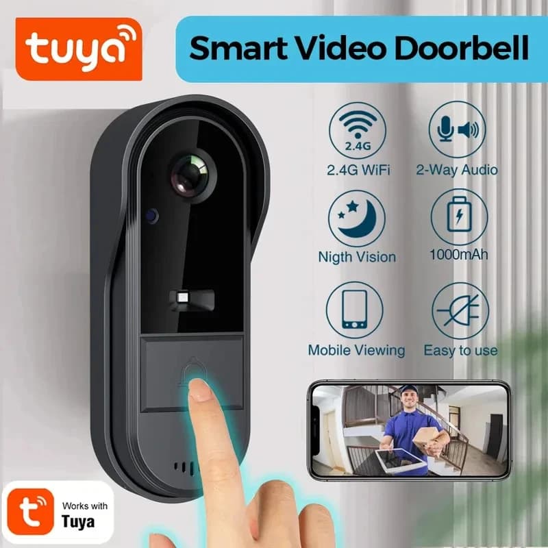 Campanello WiFi Tuya, HD 1080P bidirezionale, microSD/nuvola, impermeabile, batteria da 1000mAh, lunga durata in standby, telecamera di sicurezza wireless