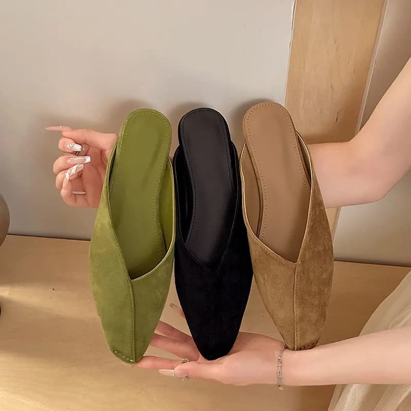 Fashion Spliced Toe Slippers Soft Sole Light Non-slip Wear-resistant Low Heels