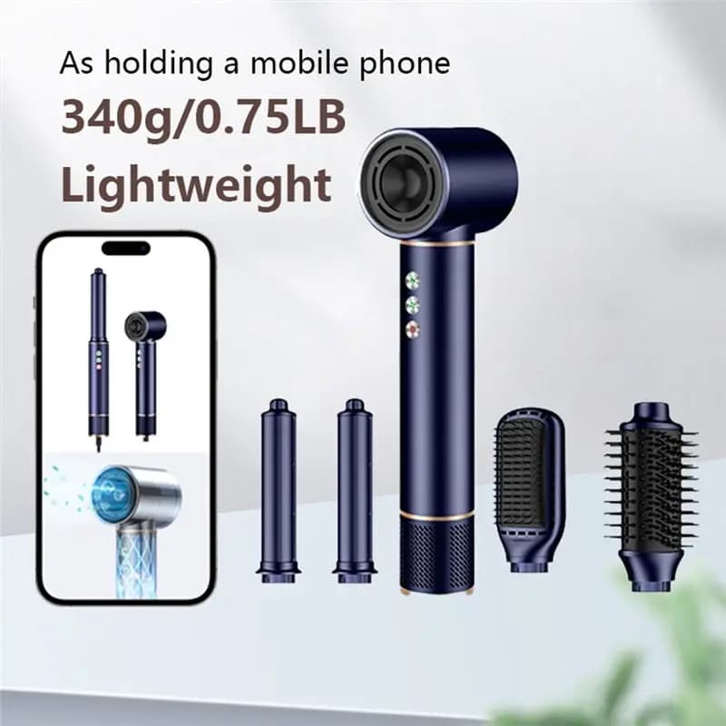 B01C-5-In-1 Negative Hair Dryer Hair Dryer Brush Automatic Air Curling Iron Dark Blue EU Plug