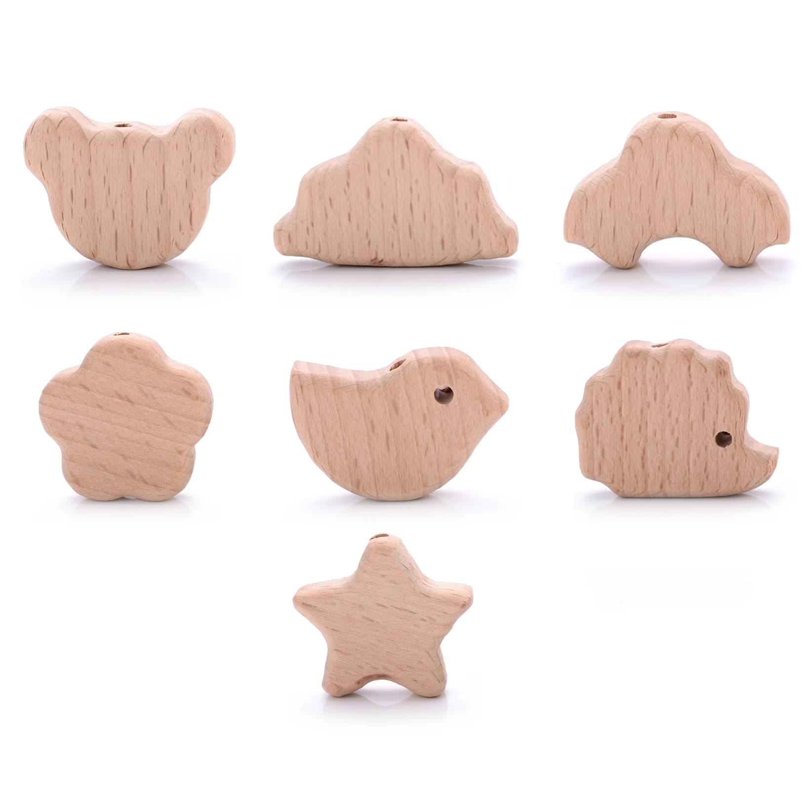 10 pz Animale Pentagramma Perline di Legno Per Uso Alimentare Legno di Faggio Dentizione Perline Massaggiagengive FAI DA TE Bambino Ciuccio Catena Accessori Ciondolo