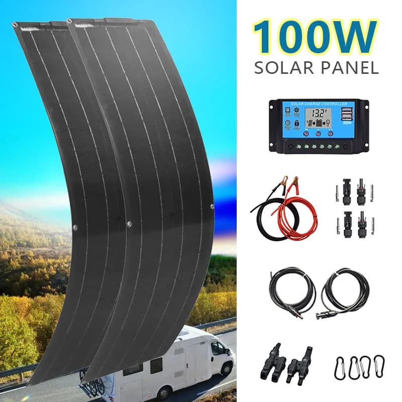 Kit pannello solare flessibile da 100 W 18 V - Sistema energetico rinnovabile portatile con controller di carica e cavi