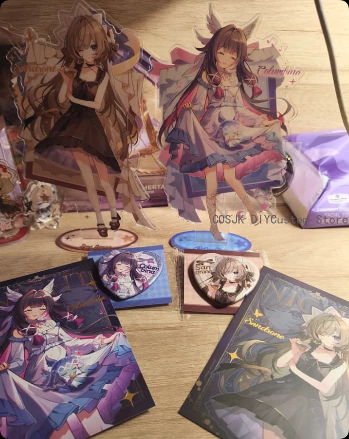 Game Genshin Impact Columbina Sandrone Pajamas Series Badge Shake Fighter Acrylic Stand Postcard Squeak Pendant Cosplay Gift