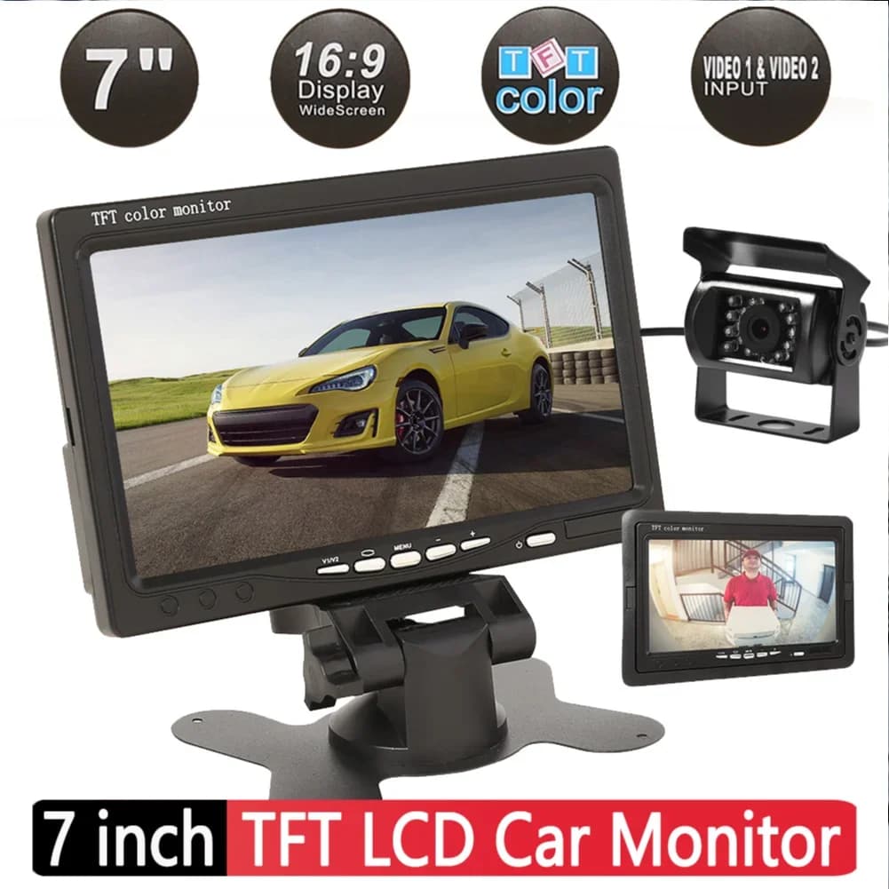 7 Inch Car Monitor LCD Display TFT PAL/NTSC Monitor for 2-way video input reader with retrovision camera Home Security System
