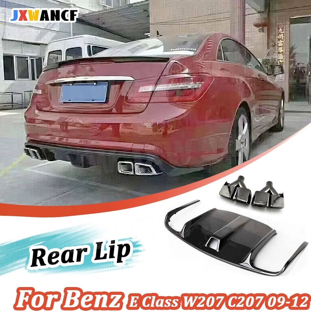 JXWANCF Carbon Fiber Rear Bumper Lip With Exhuast Tips For Benz E Class W207 C207 Coupe E260 E300 E350 Sport Coupe 2009-2012 FRP