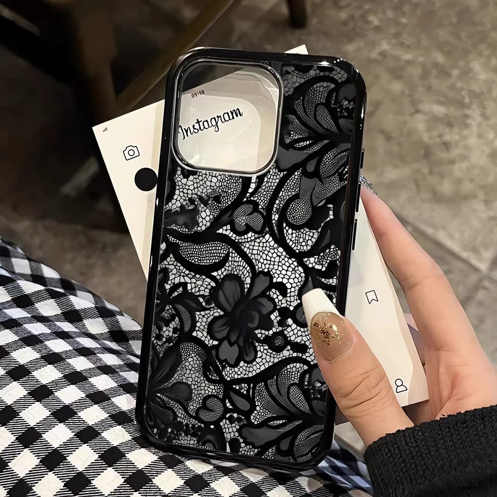 Stampa in pizzo nero Nuova custodia per telefono calda per iPhone 17 Air 16 Plus 15,14 Pro Max,13,12,11 Cover antiurto opaca nera caramella
