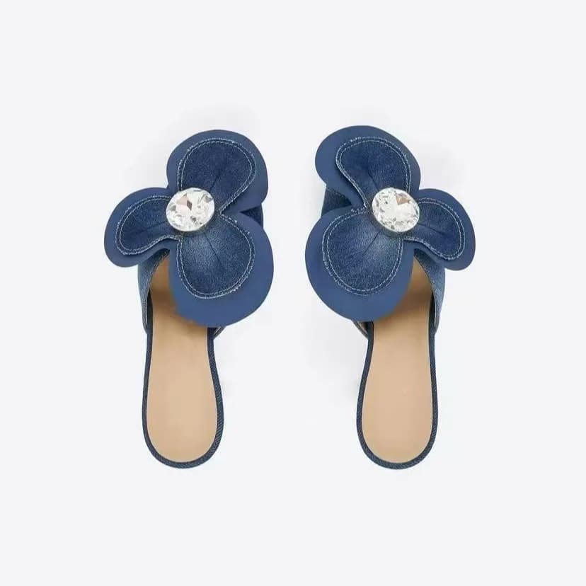 Sexy fiore strass tacchi alti donna passerella strada tiro pantofole di jeans sottili piattaforma sandali con punta quadrata con tacco spesso