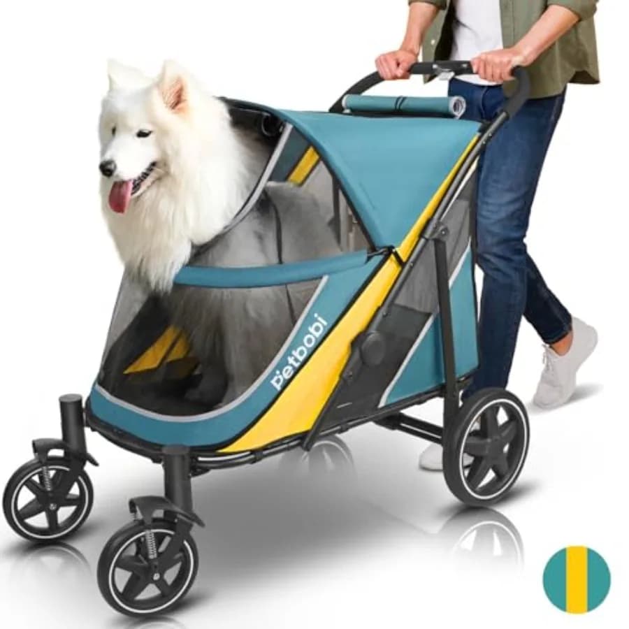 Dog Stroller for Large Medium Dogs - Easy Fold Dual Entry Pet Stroller with One-Foot Brake, All Terrain Wagon Cart with Air Mes