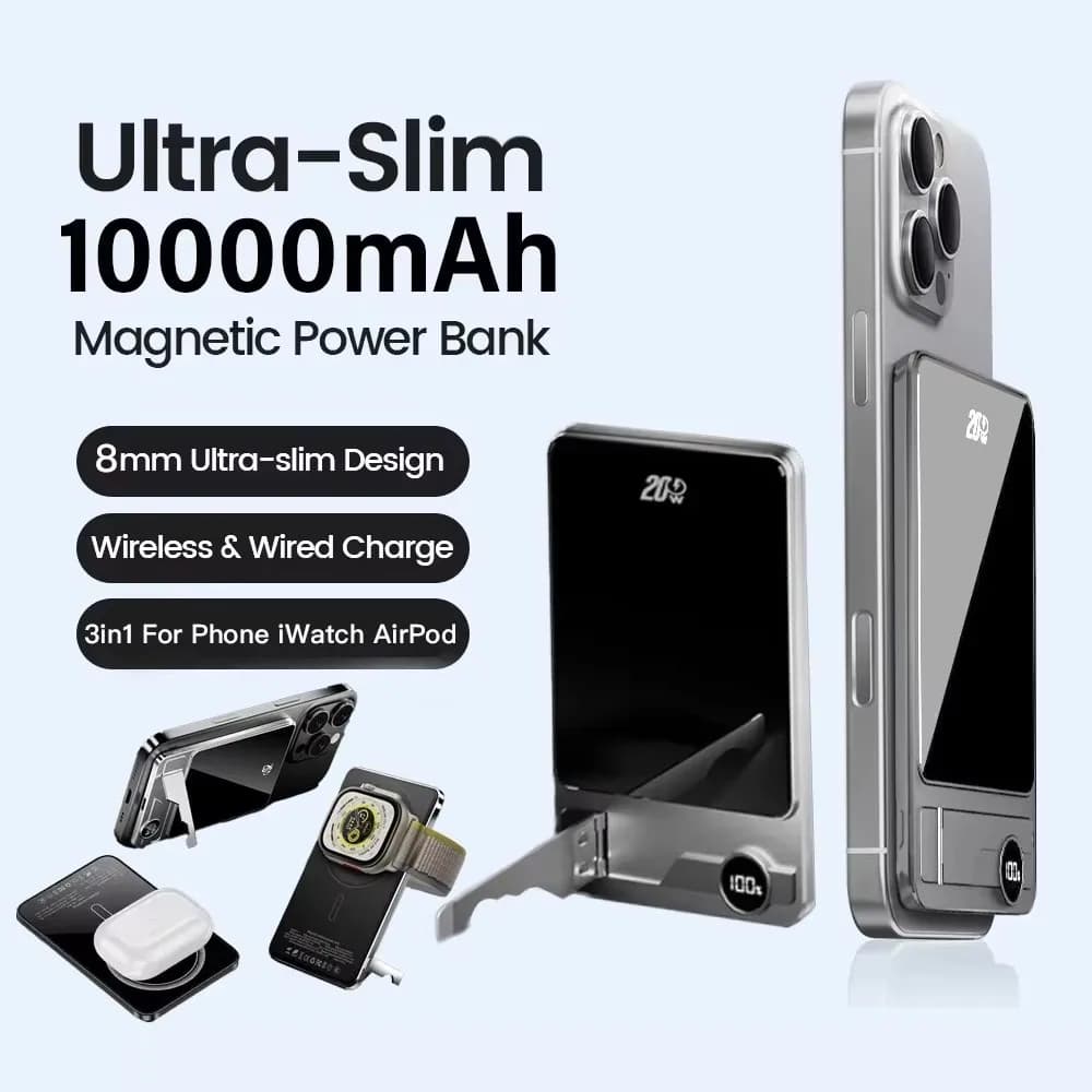 Power Bank Ultra Sottile da 10000mAh per MagSafe, Batteria Portatile Magnetica con Ricarica Wireless Rapida 20W per iPhone Samsung Xiaomi iWatch
