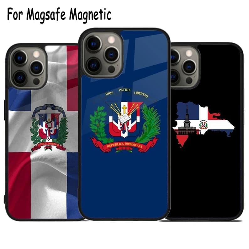 Cover per Telefono Wireless con Stemma della Repubblica Dominicana per iPhone 17 Air 15 16 16e 14 13 11 12 Pro Max Plus, Cover Magnetica Magsafe