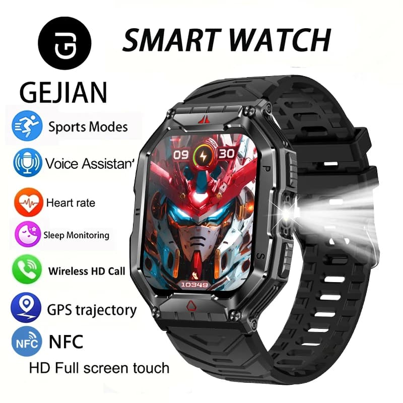 GEJIAN Smartwatch Sportivo con Schermo AMOLED HD, Monitoraggio della Salute, Chiamate Bluetooth, Impermeabile 1ATM, GPS e Tracciamento