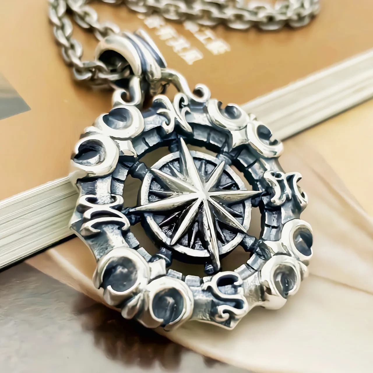 Unique hipster fashion punk hip hop nautical compass boat anchor sterling silver S925 sterling silver pendant necklace