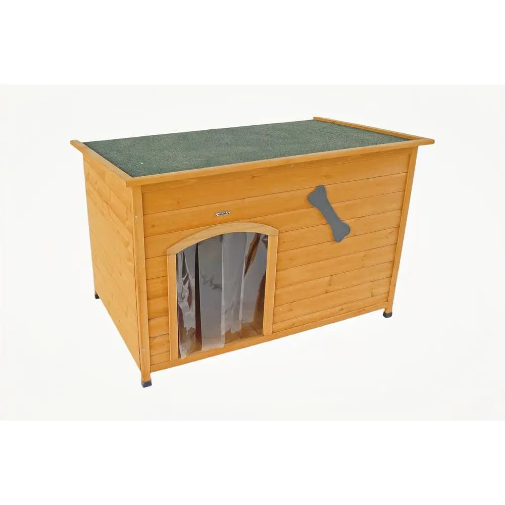 Cuccia in legno per cani di taglia piccola, media e grande, impermeabile, cuccia per esterni/interni, riparo per cuccioli con pavimento rialzato (Naturale, M)
