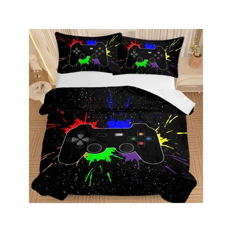 Set piumino per controller di gioco multicolore per bambini - Biancheria da letto a grandezza naturale con 2 federe per ragazzi e ragazze - Perfetto per