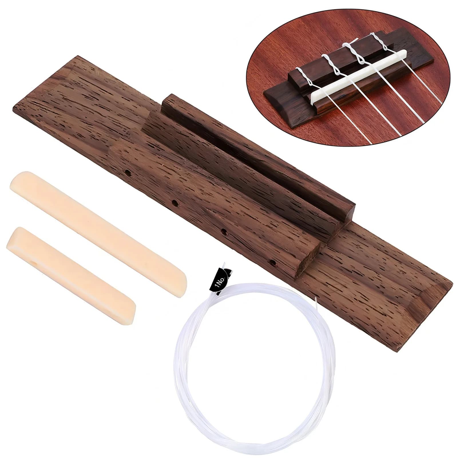 Set di Ricambio per Ponte Ukulele in Palissandro con Corde in Nylon, Miglioramento del Suono, Facile Installazione per Riparazione Fai-da-Te, per Ukulele a 4 Corde