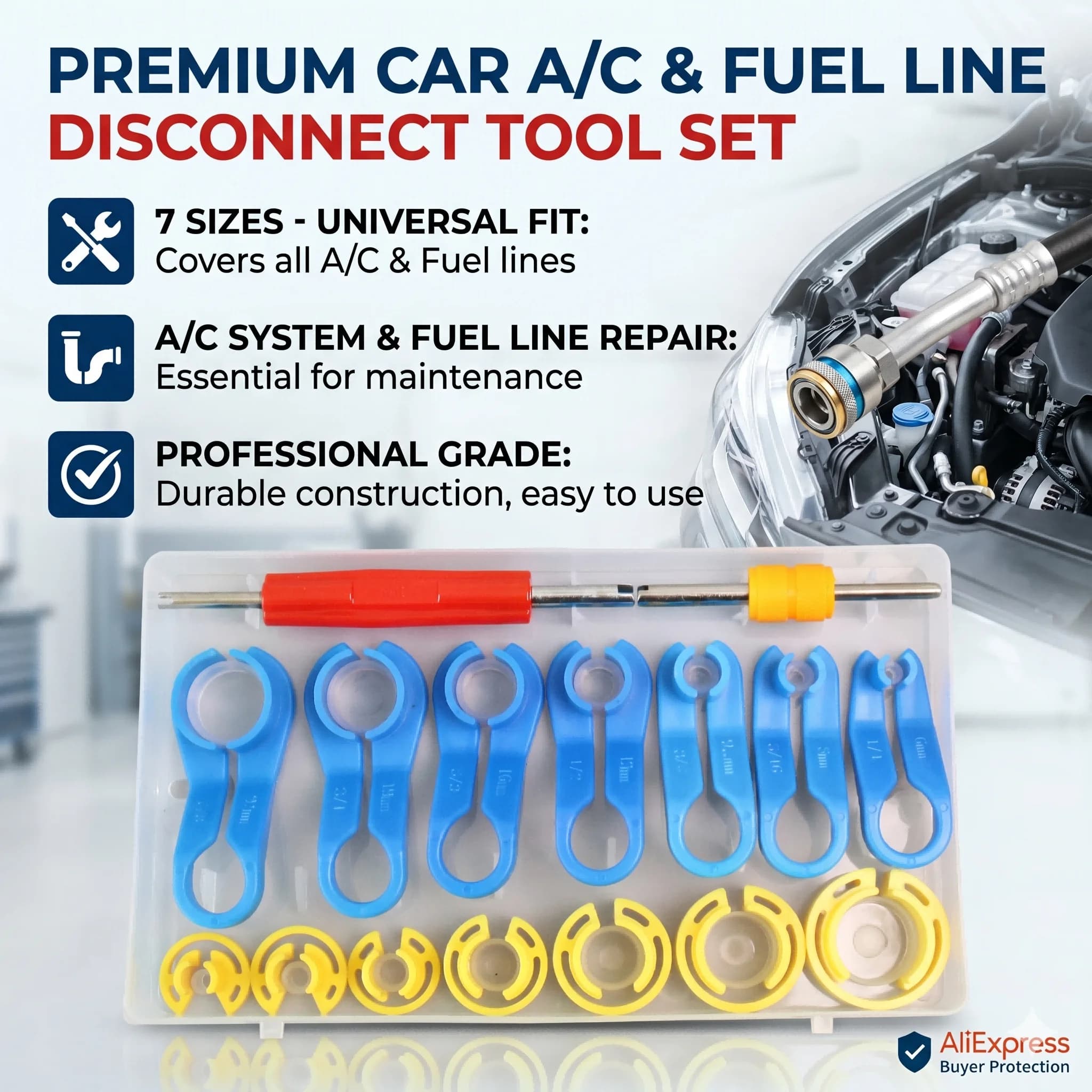 Kit Professionale per Rimozione Tubi AC Auto, Set di Scollegamento Tubi Refrigerante Aria Condizionata per la Maggior Parte dei Veicoli