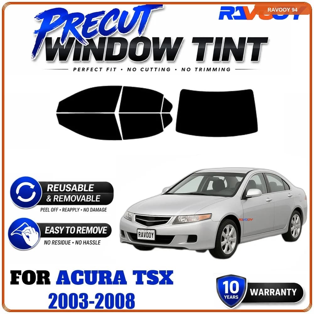 RAVOOY Precut Window Tint, Reusable Removable EPU Film, Custom Fit for Acura TSX 2003-2008, UV Heat Protection