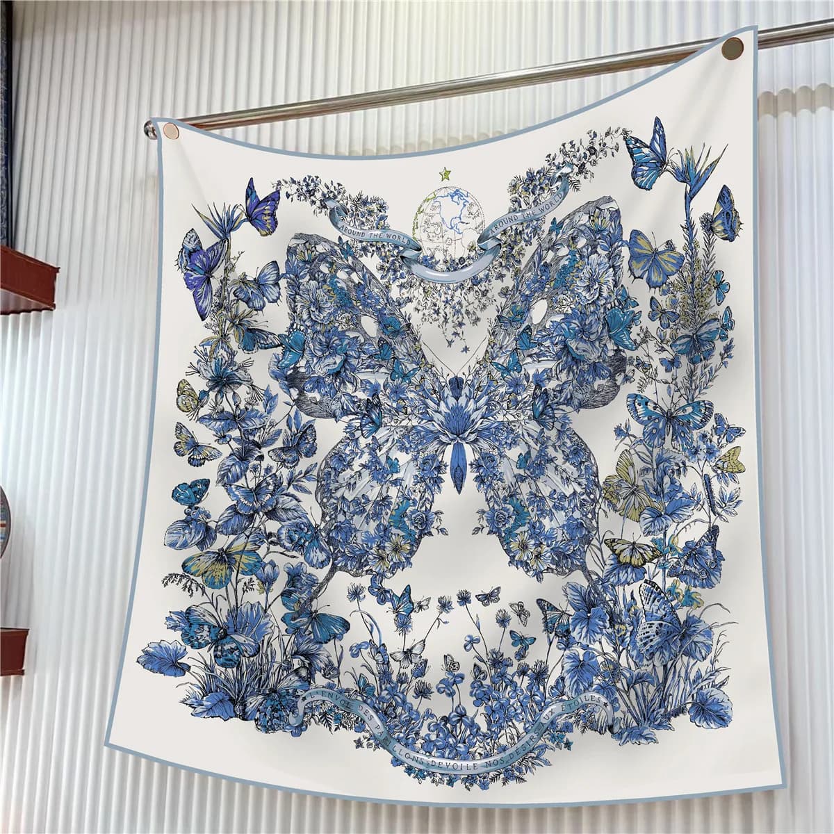 Silk Scarf Twill 90 cm Luxury Scarf Butterfly Flowers Print Square Scarf Woman Hijab Bandana Neck Lace scarves for the head
