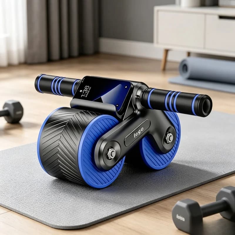 Auto-Rebound Double-Wheel Ab Roller with Phone Holder, Non-Slip Core Trainer for Home Workout Beginners